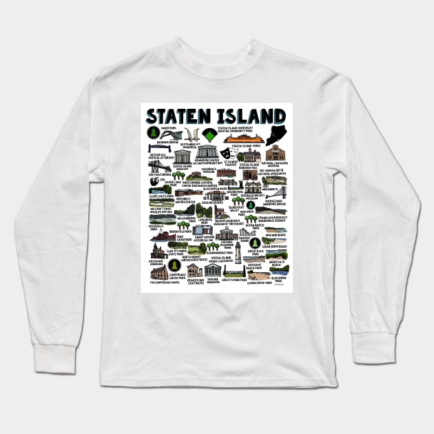 Staten Island Map Art Long Sleeve T-Shirt by fiberandgloss